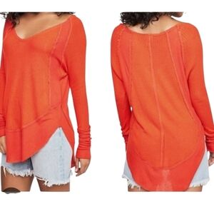 Free People Catalina Orange Long Sleeve Thermal Top Size Medium
